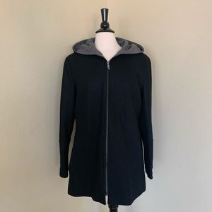 London Fog Wool/Polyester Hooded Coat Black Size L